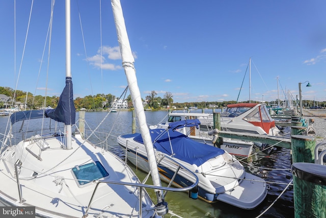 view of dock with a water view