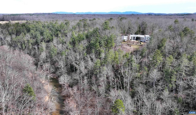 bird's eye view featuring a mountain view and a view of trees