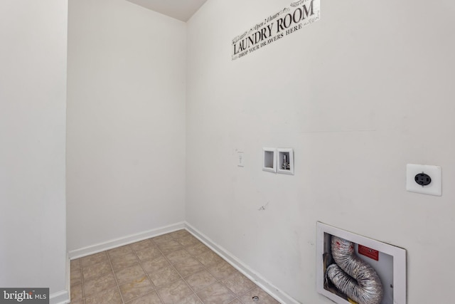 laundry room with laundry area, hookup for an electric dryer, baseboards, and washer hookup