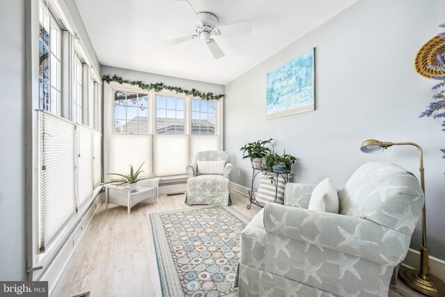 901 S Talbot, Saint Michaels, MD 21663 - living area featuring ceiling fan, wood finished floors, and baseboards