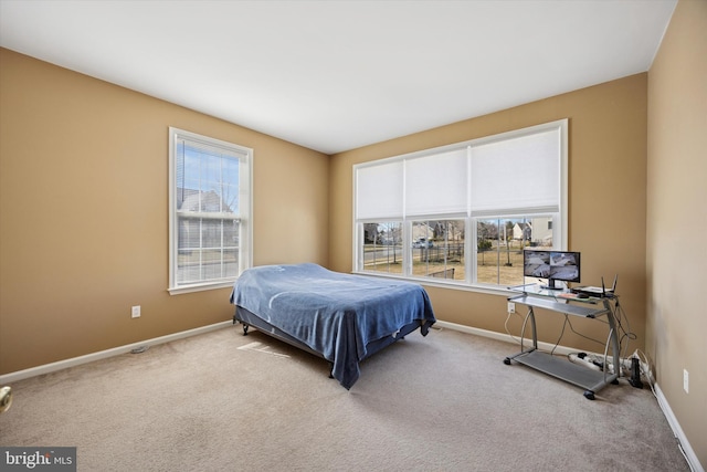 bedroom with baseboards and carpet floors