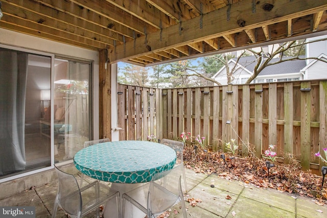 view of patio featuring fence