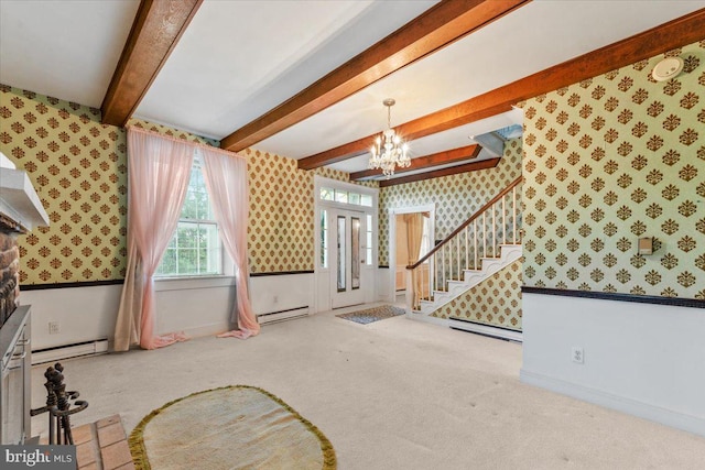 306 Burnt Church Rd, Winchester, VA 22603 - living room with wallpapered walls, a notable chandelier, and baseboard heating
