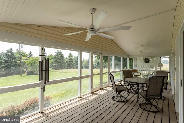 1629 Pondview Dr, Winchester, VA 22601 - sunroom with a ceiling fan, vaulted ceiling, and plenty of natural light