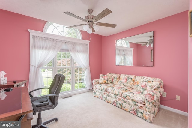 1629 Pondview Dr, Winchester, VA 22601 - office featuring carpet, a ceiling fan, and healthy amount of natural light