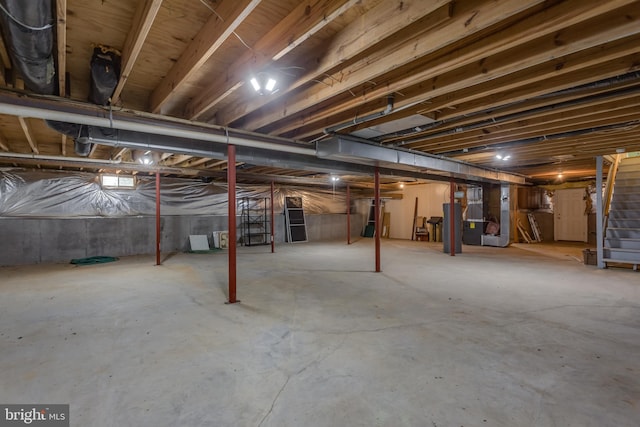 1629 Pondview Dr, Winchester, VA 22601 - unfinished basement with stairway and heating unit