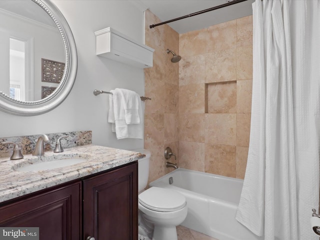 bathroom with vanity, toilet, and shower / tub combo