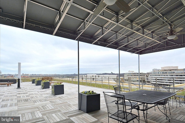 2475 Virginia Ave NW Unit 618, Washington, DC 20037 - wooden deck with a view of city, outdoor dining area, and ceiling fan