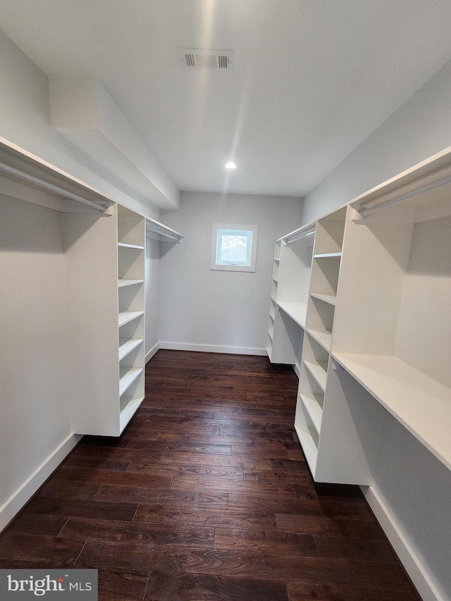 spacious closet with wood finished floors and visible vents