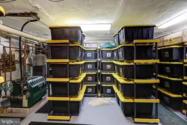 storage room with a heating unit