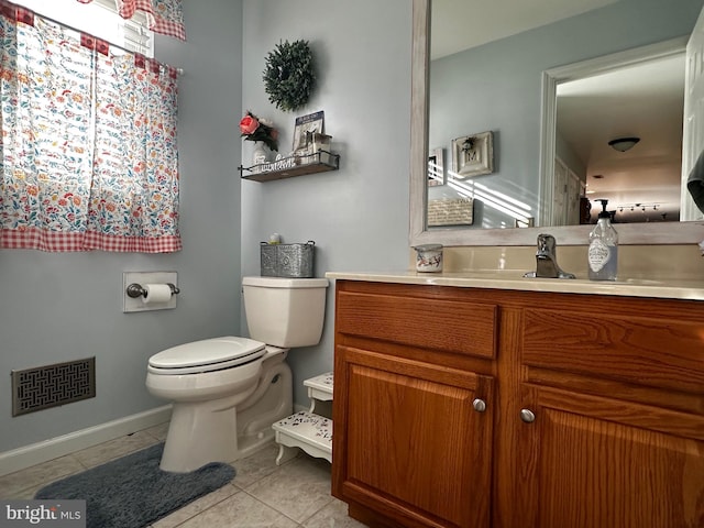 bathroom with tile patterned flooring, toilet, and vanity