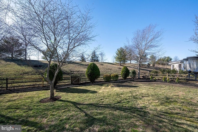 view of yard with a rural view and fence