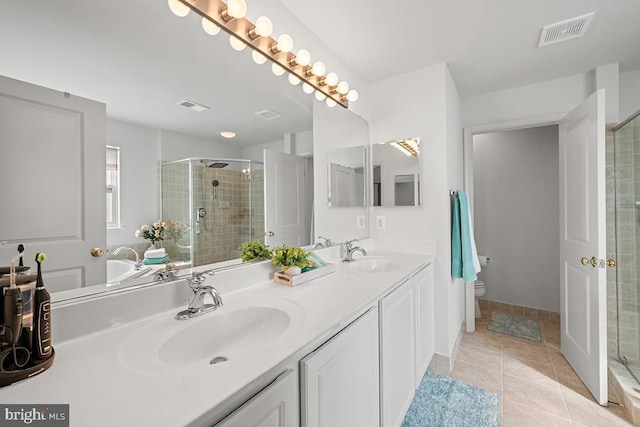 full bathroom with visible vents, a shower stall, and a sink