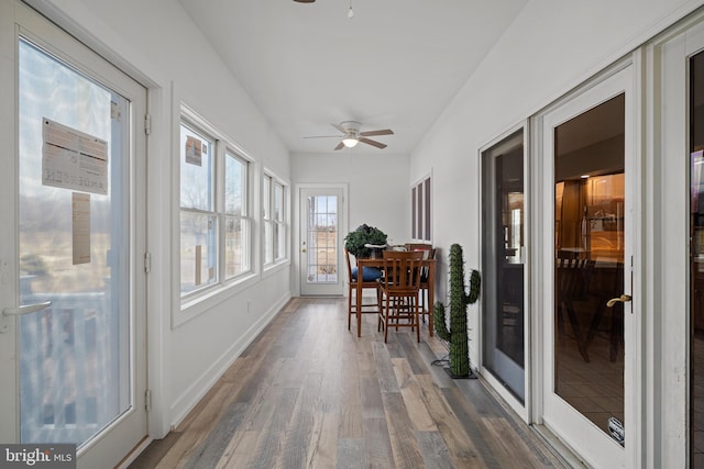 sunroom with ceiling fan