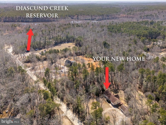 aerial view featuring a forest view