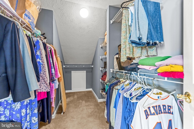 walk in closet with carpet