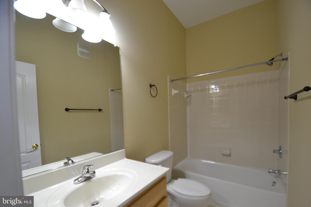 full bath featuring vanity, toilet, visible vents, and shower / bath combination