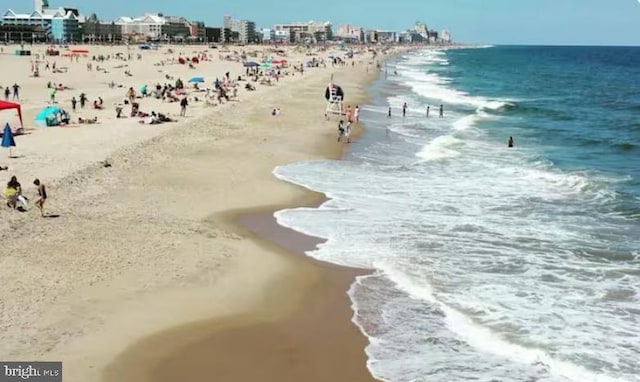 property view of water featuring a beach view