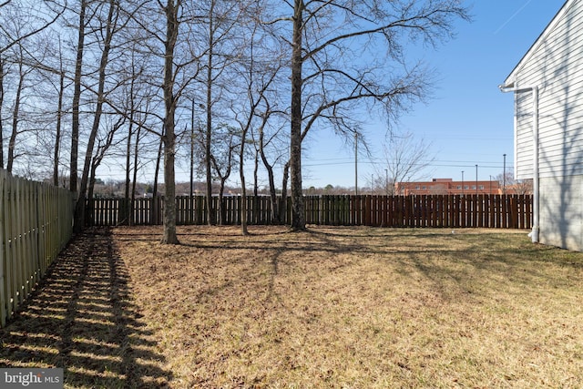 view of yard with a fenced backyard