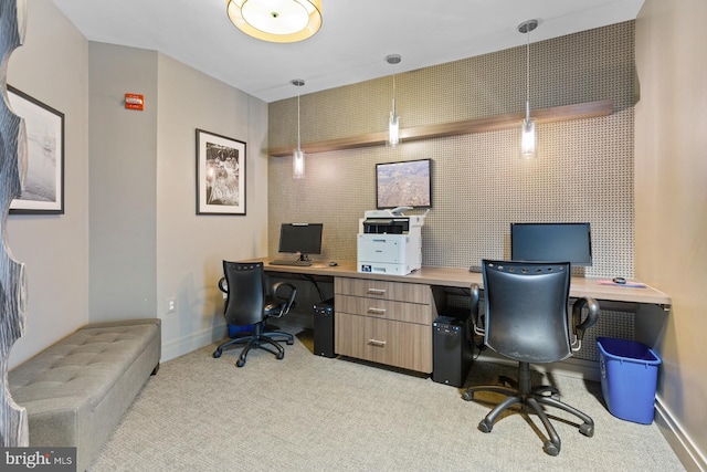 office area with baseboards and light colored carpet