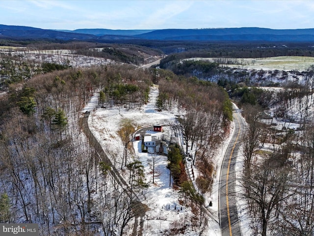 drone / aerial view featuring a mountain view