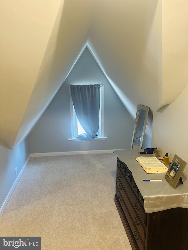 additional living space with baseboards, lofted ceiling, and carpet