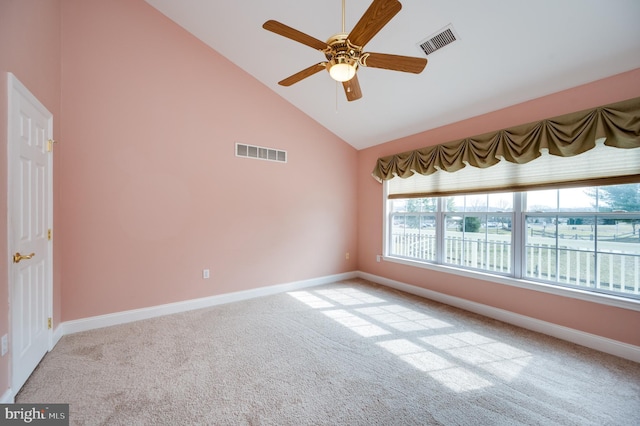 spare room featuring visible vents, baseboards, and light colored carpet