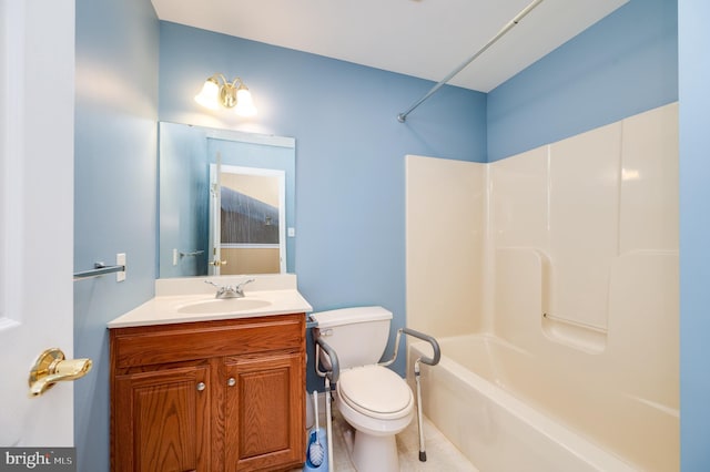 bathroom with shower / bath combination, toilet, and vanity