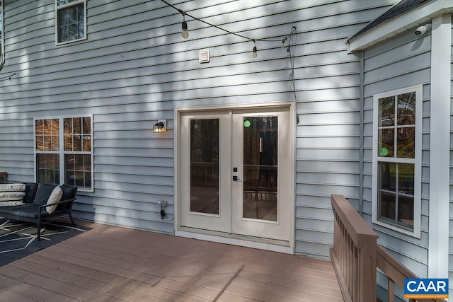 wooden deck with french doors