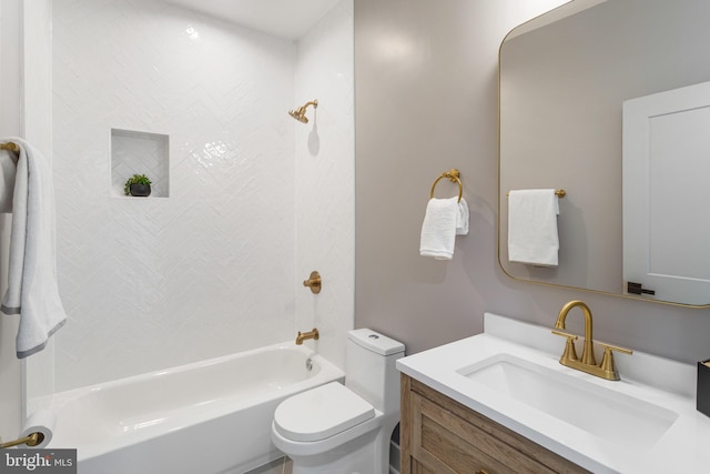 full bath featuring shower / bath combination, toilet, and vanity