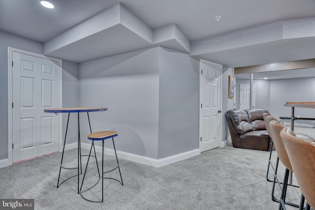 bar featuring baseboards and carpet flooring