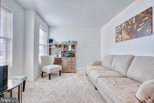 living area featuring baseboards and carpet floors