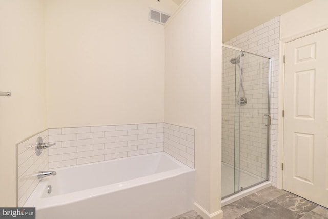 full bath featuring a bath, visible vents, and a stall shower