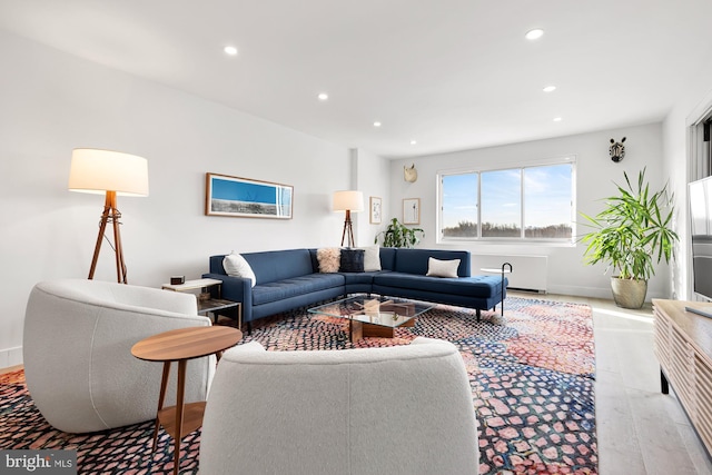 living area with recessed lighting