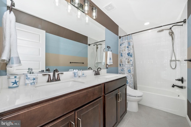 full bathroom featuring tile patterned flooring, visible vents, toilet, and a sink