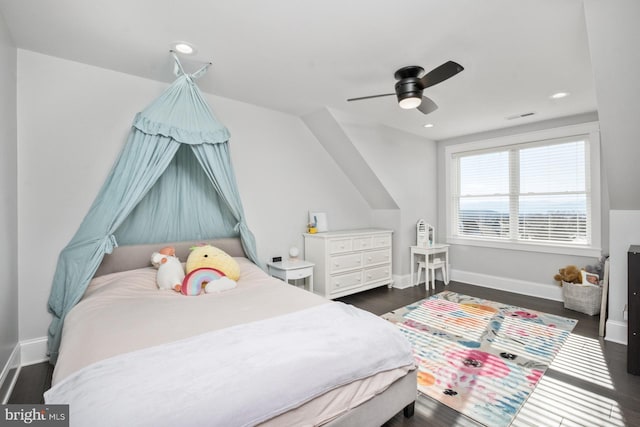 286 Claremont Ave, Harrisonburg, VA 22801 - bedroom with visible vents, a ceiling fan, dark wood finished floors, recessed lighting, and baseboards