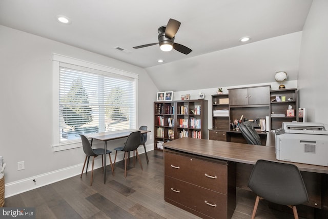 286 Claremont Ave, Harrisonburg, VA 22801 - office area featuring visible vents, dark wood finished floors, recessed lighting, baseboards, and ceiling fan