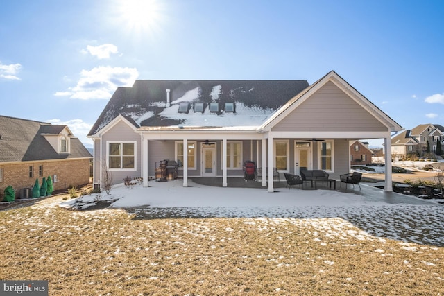 286 Claremont Ave, Harrisonburg, VA 22801 - snow covered property featuring french doors, a patio, and a ceiling fan