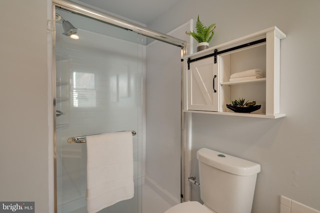 bathroom featuring toilet and a stall shower