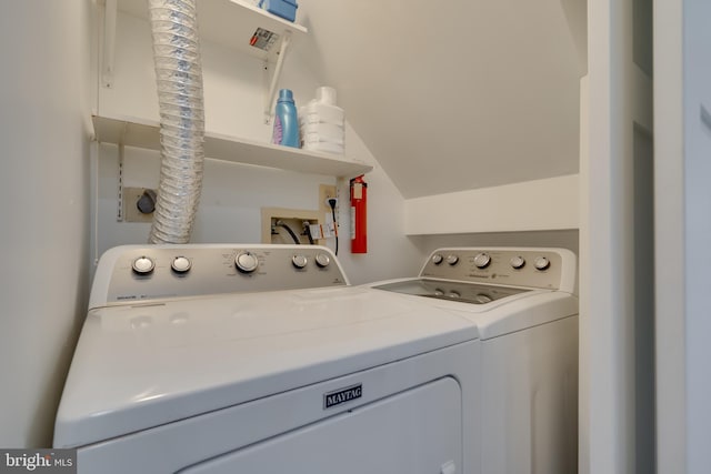 washroom with laundry area and washing machine and clothes dryer