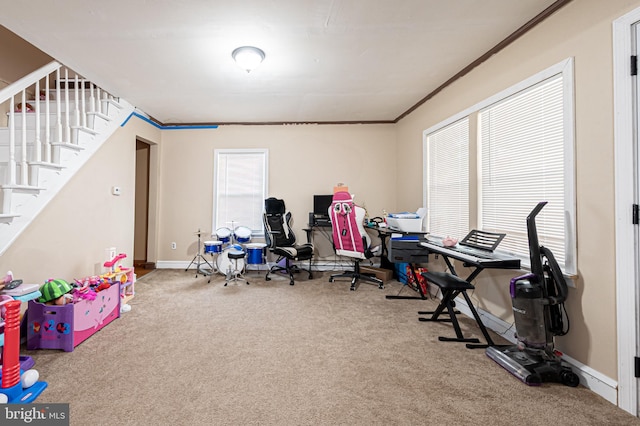 123 S 9th St, Millville, NJ 08332 - recreation room with baseboards, carpet floors, and crown molding