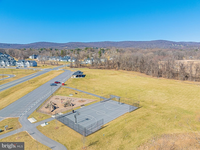 birds eye view of property featuring a mountain view