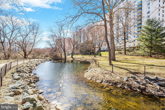 property view of water with fence