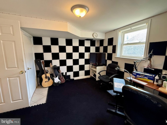 home office featuring light tile patterned flooring