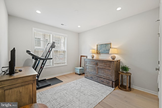 home office featuring recessed lighting and light wood-style floors