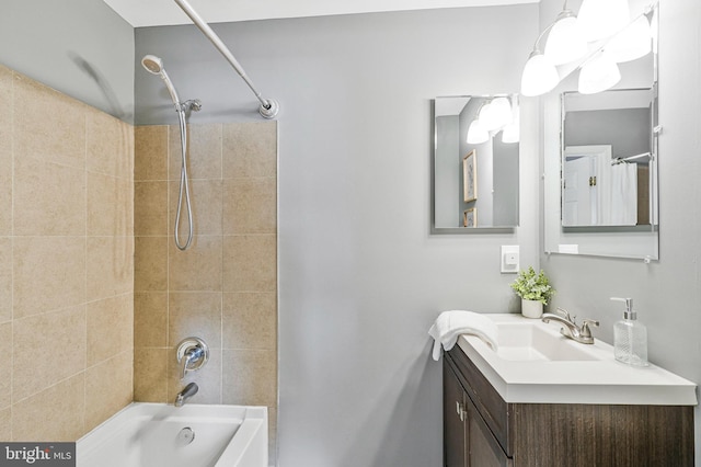 bathroom featuring shower / tub combo with curtain and vanity