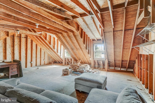 view of unfinished attic