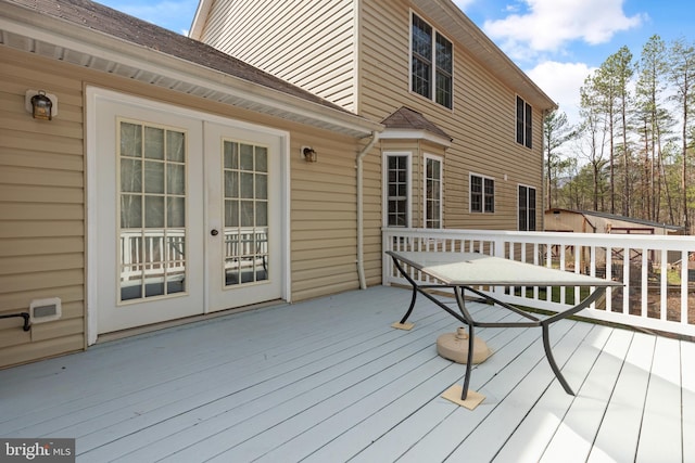 wooden terrace with french doors