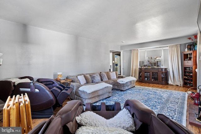 living area with wood finished floors