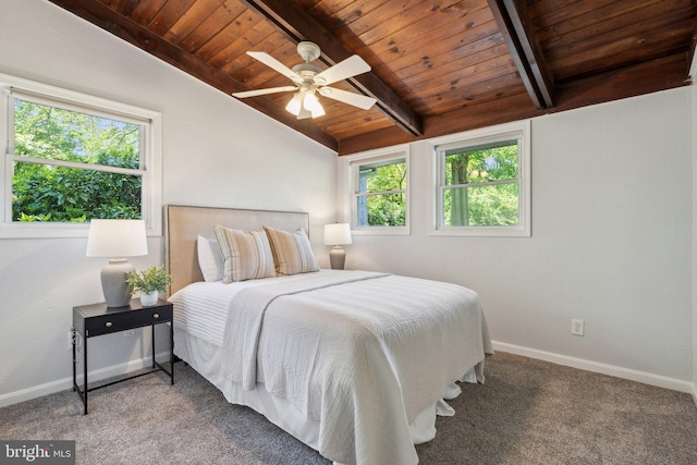 7711 Holmes Run Dr, Falls Church, VA 22042 - bedroom featuring wooden ceiling, vaulted ceiling with beams, baseboards, and carpet floors